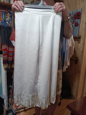 White Fringe Hem Skirt,,
